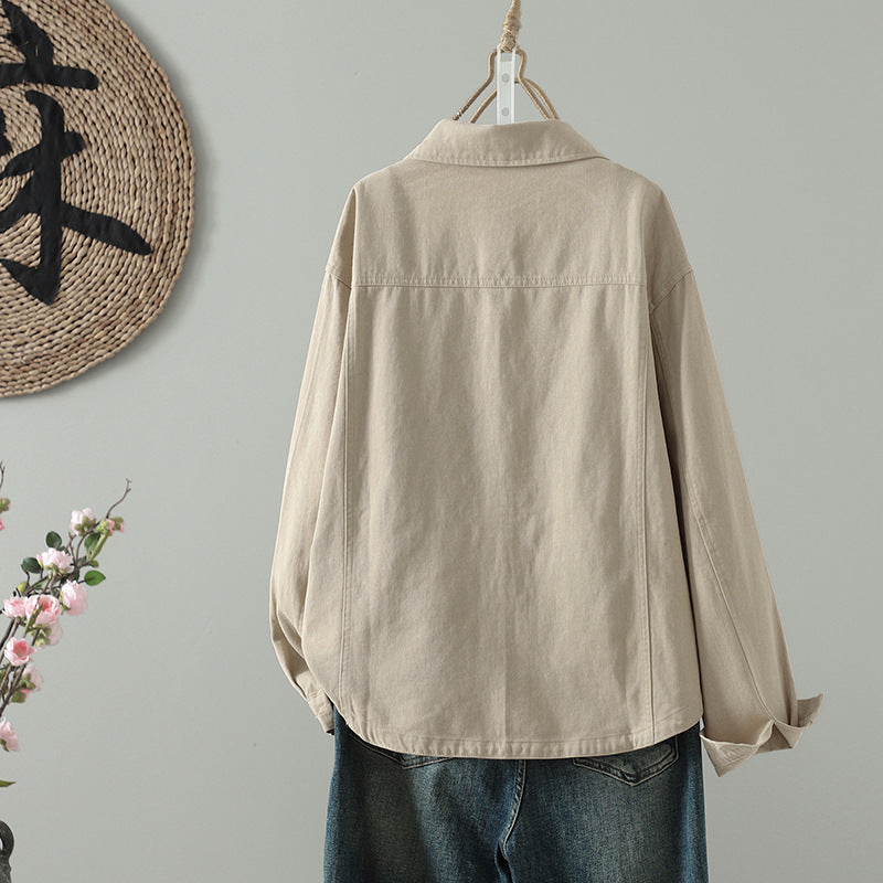 Real shirt women's long-sleeved Korean version design sense casual tooling 2025 new small loose shirt thin coat