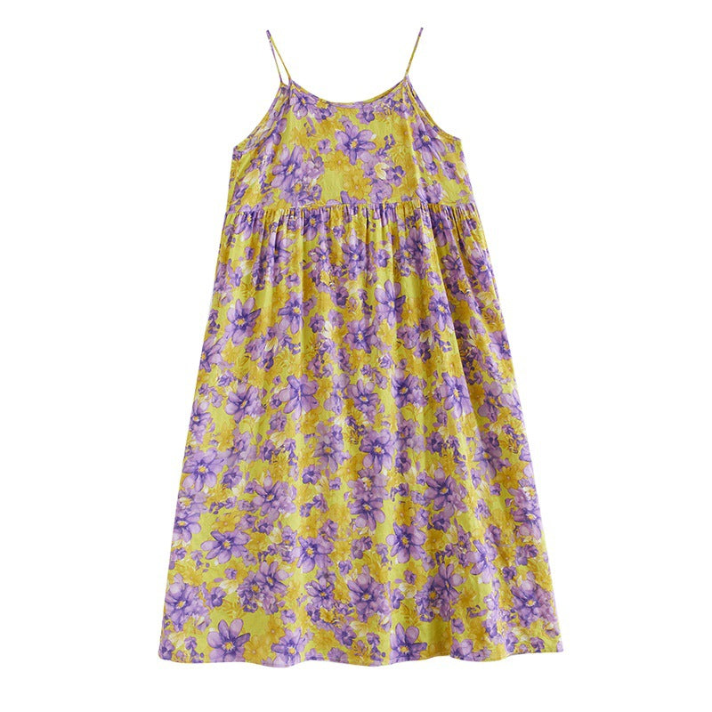 In the summer of 2024, the new literary and retro pastoral fairy beach dress pullover sleeveless suspender dress women