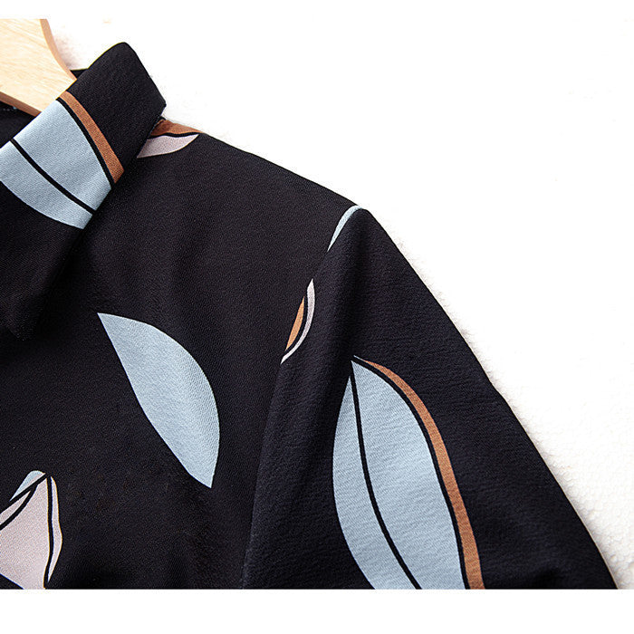 Large size women's dress summer new retro imitation chiffon printed shirt skirt fat mm waist loose meat cover skirt