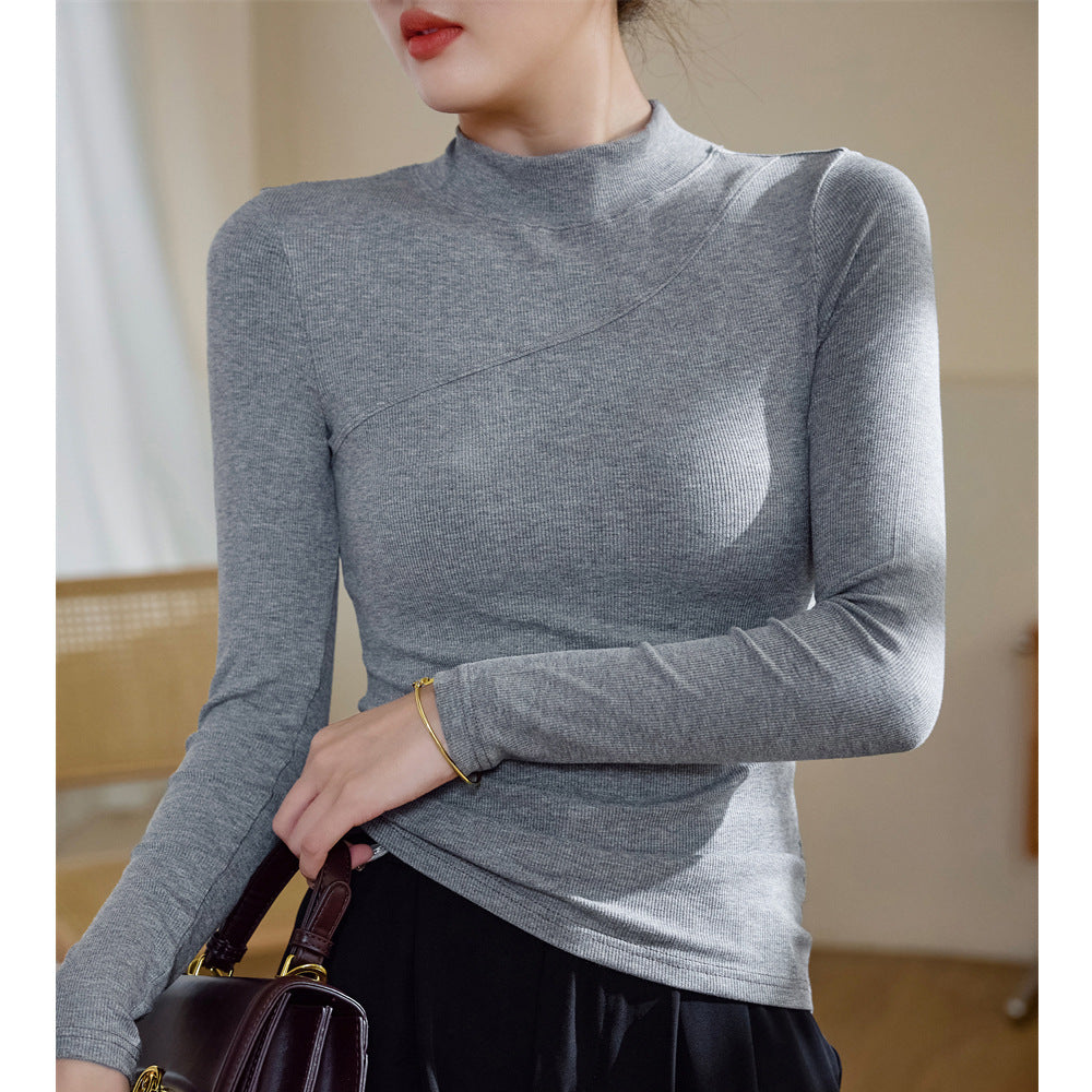 Skinny bottoming shirt for women's autumn and winter 2026 new stand-up collar long-sleeved T-shirt, thin inner with velvet heating and warm top