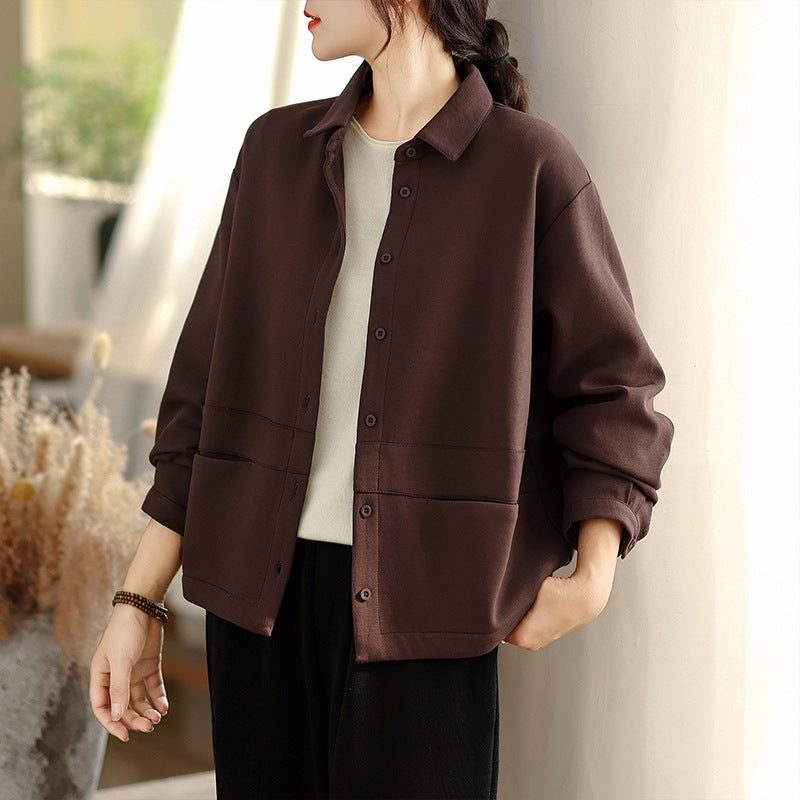 Real shot 2025 autumn new loose casual lapel fashion short coat women