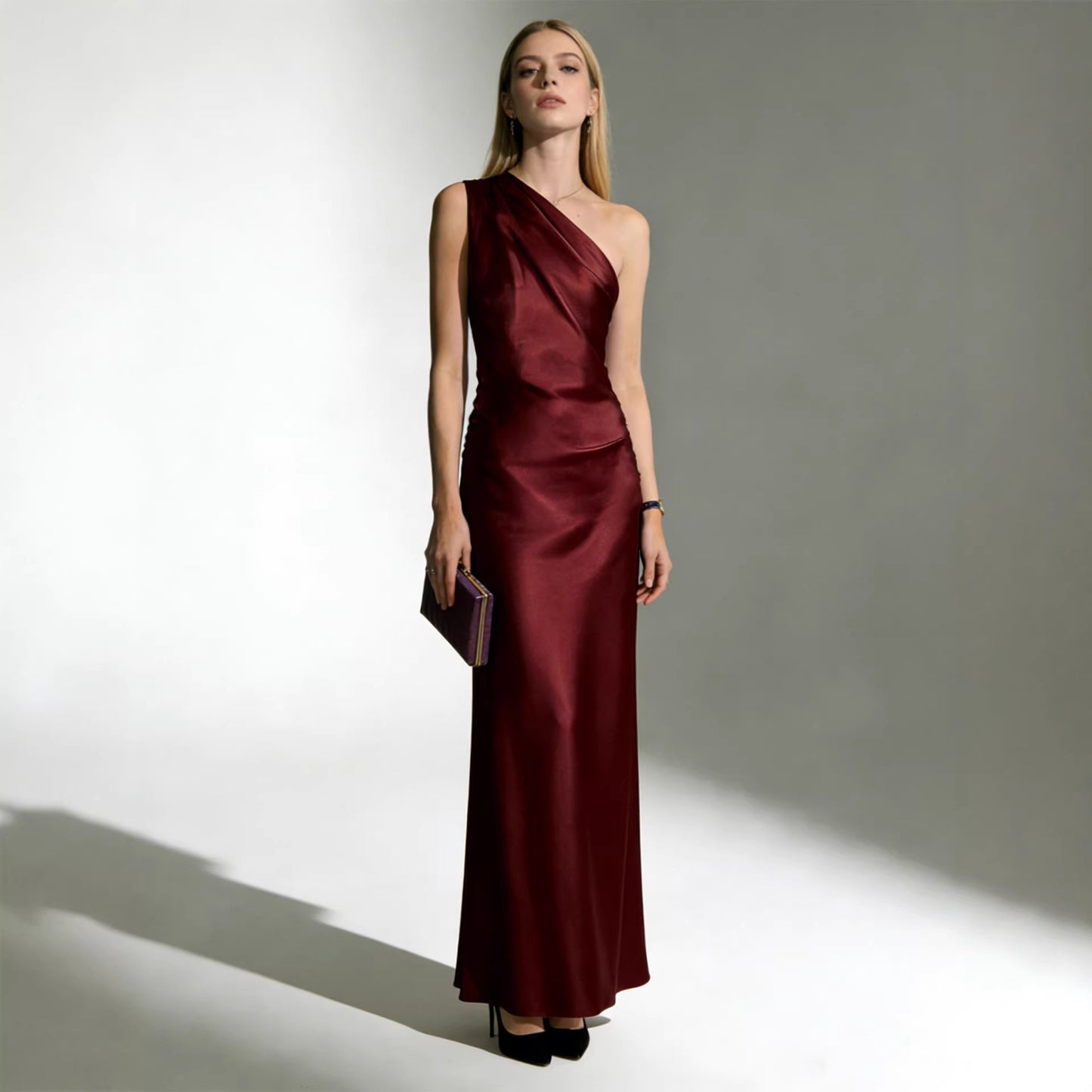 Haute couture seaside vacation wedding party Muse acetate satin gloss shoulder halter dress sexy dress