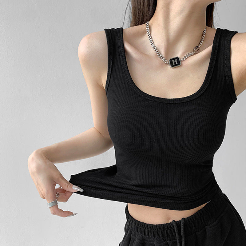 High Elasticity U-Neck Skinny Sexy Sports Bottom Vest Women's Summer Wear Spice Girl Slim Sleeveless Suspender Top