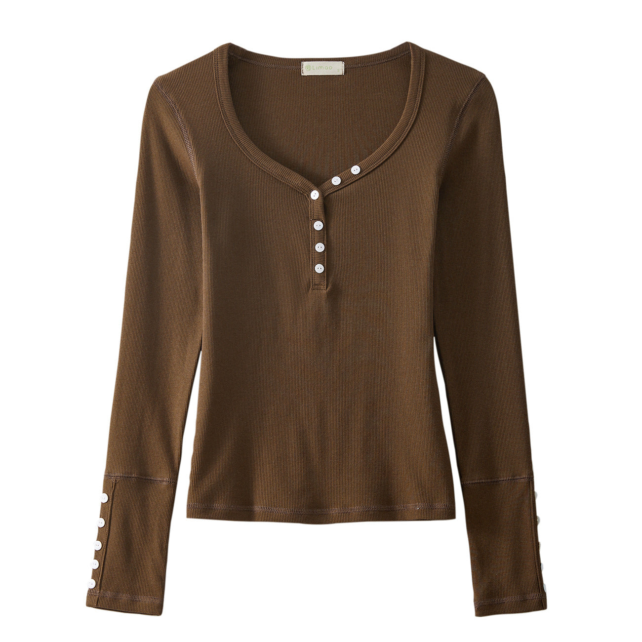 #Ingenuity screening products #American button-down v-neck long-sleeved T-shirt women's pure cotton 2026 autumn new front shoulder top bottoming shirt