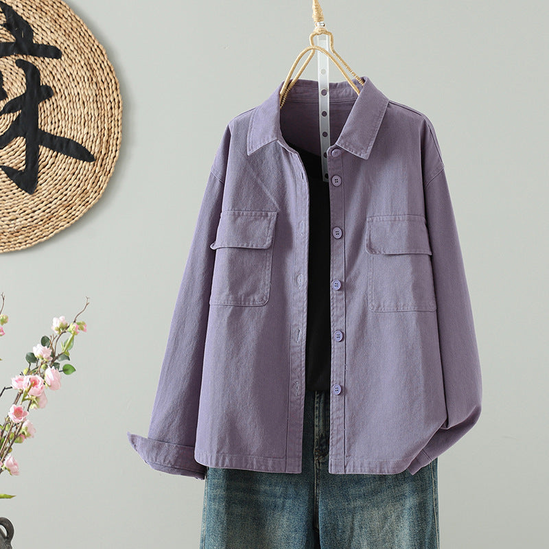 Real shirt women's long-sleeved Korean version design sense casual tooling 2025 new small loose shirt thin coat