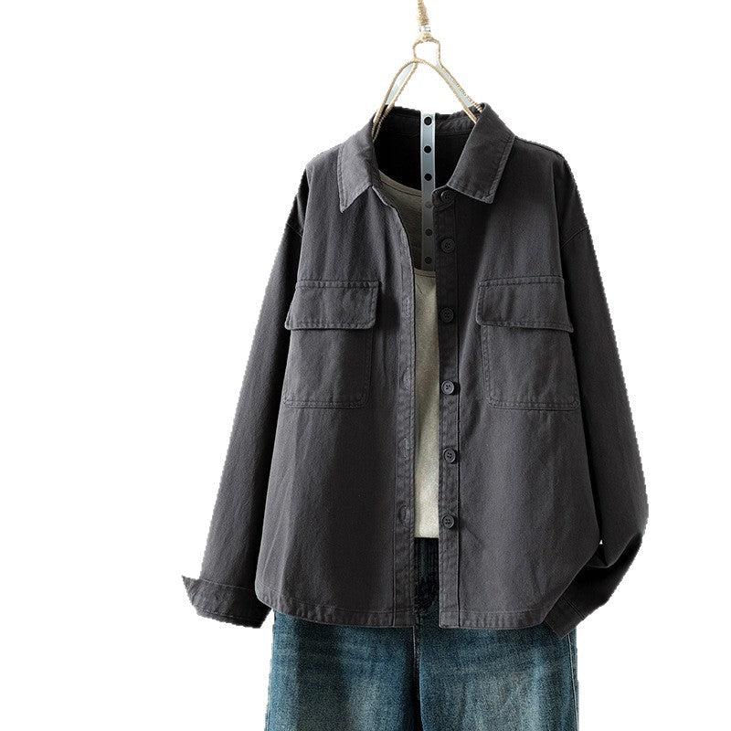 Real shirt women's long-sleeved Korean version design sense casual tooling 2025 new small loose shirt thin coat