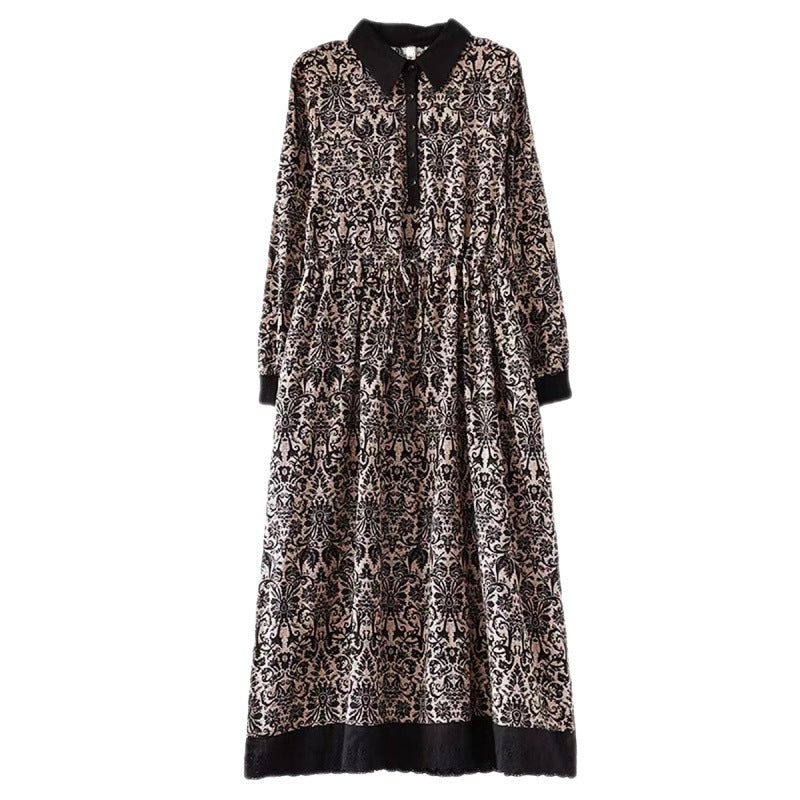 2025 Spring New Literary Loose Cotton and Linen Printed Lapel Long Sleeve Dress Women's Waist Medium and Long 969 #