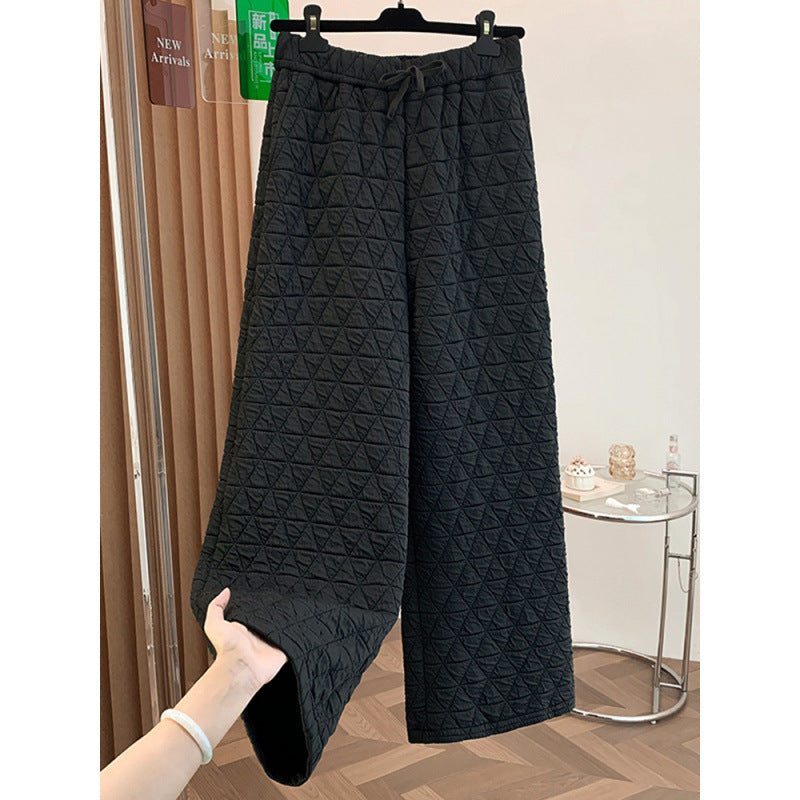 Rhombus drape cotton pants women's winter 2025 new casual warm loose large size wide leg pants
