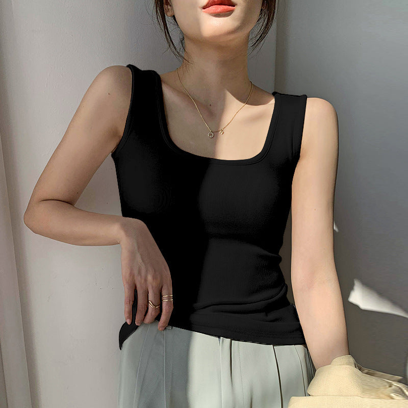Square collar wide shoulder sling vest women's summer wear 2026 summer new slim and thin versatile sleeveless bottoming top