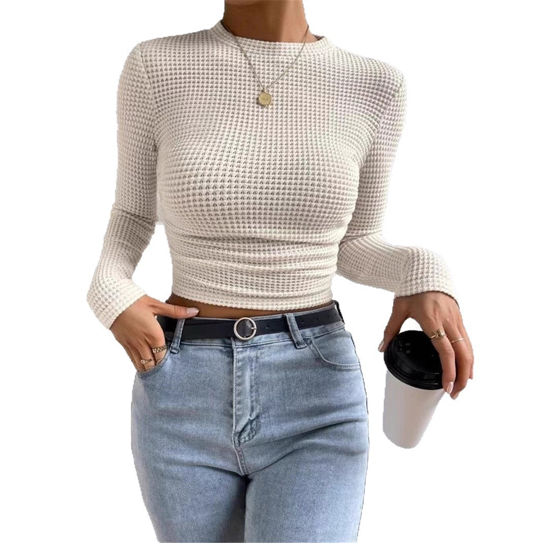 Creative 2025 Autumn Casual Style Japan and Korea Casual Polyester Pullover Crew Neck Slim-fit Women's T-Shirt