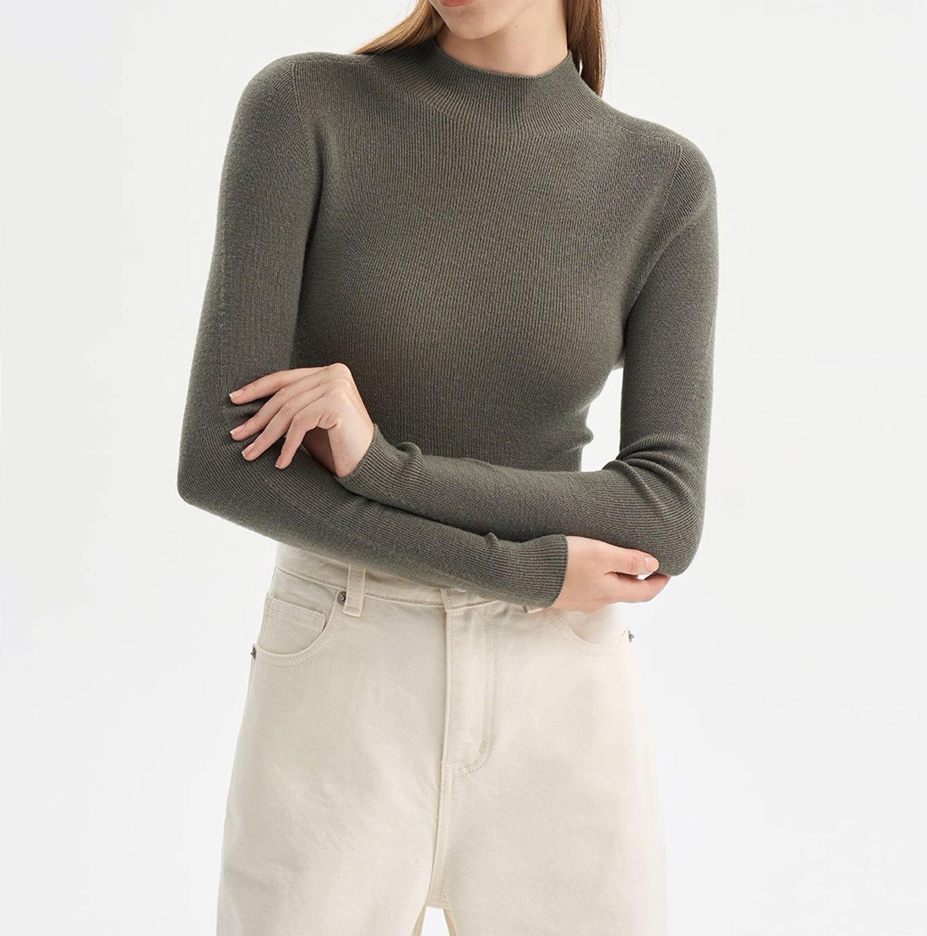 SHALLOW STREAMS Seamless all-in-one red wool sweater, semi-turtleneck sweater women's autumn and winter bottoming shirt top