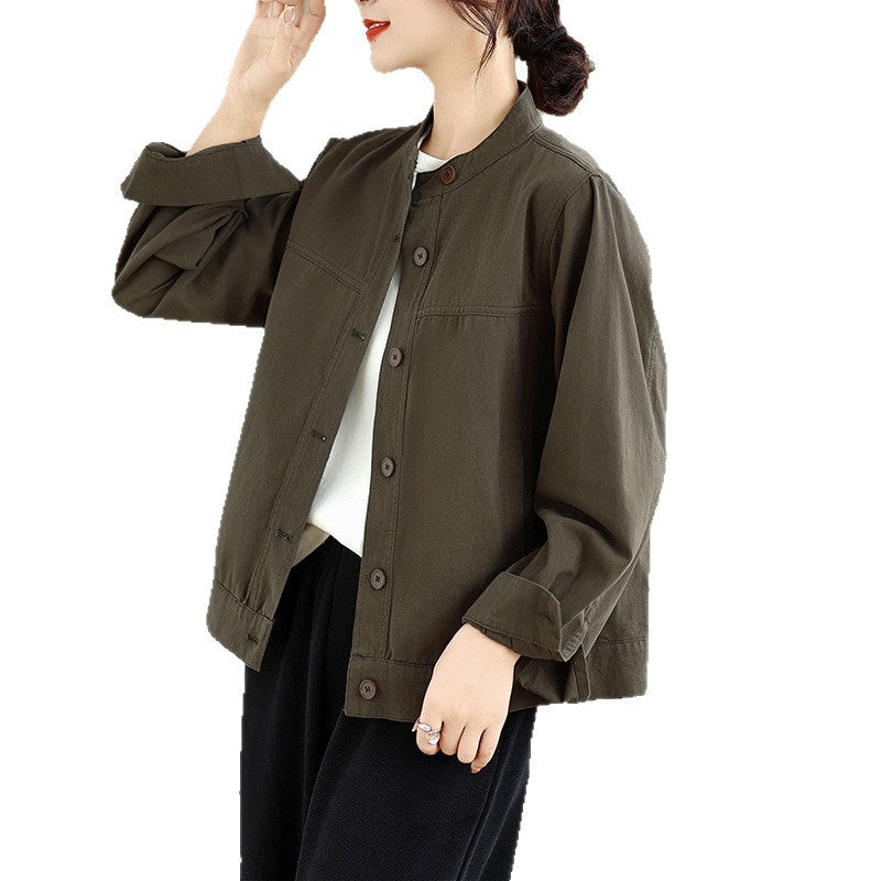 Real shot 2025 autumn and winter new small short stand-up collar loose tooling jacket top coat women