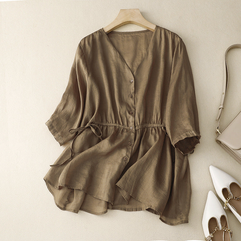 2024 summer thin cotton and linen solid color simple cardigan loose and thin vest top women #2290