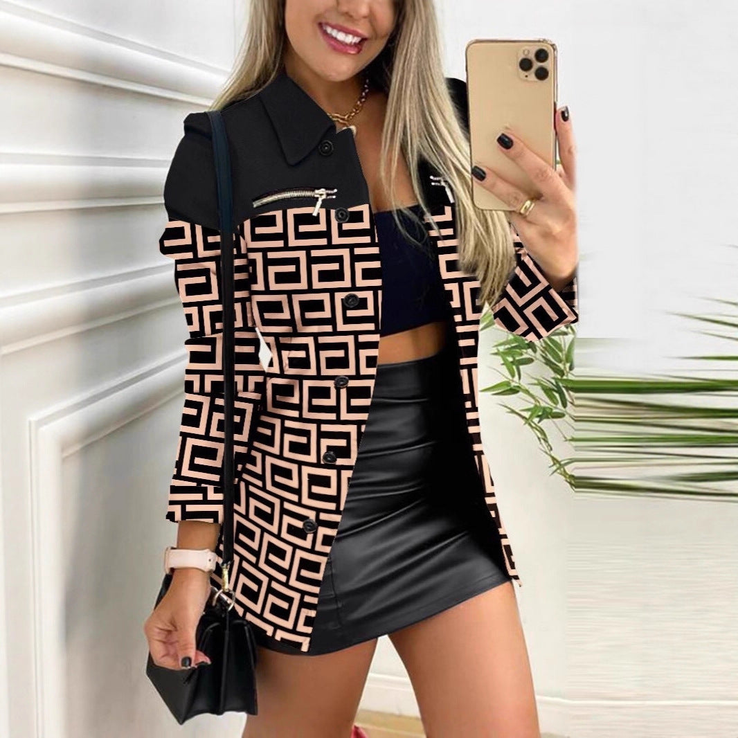 Amazon TikTok women's long-sleeved single-breasted small blazer spring and autumn lapel collar business wear 2025 suit