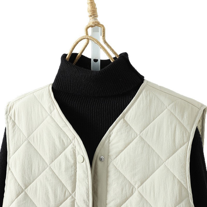 2025 autumn and winter new casual quilting line clip thin cotton hidden buckle side pocket vest women