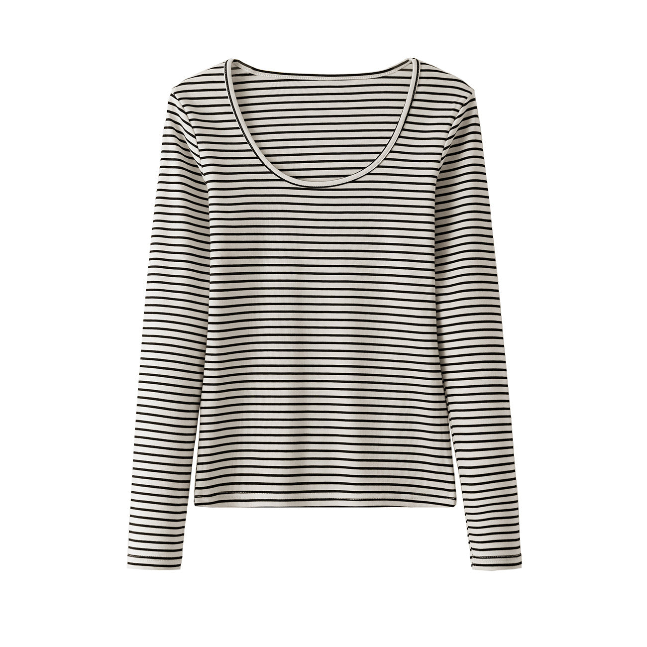 260G Tencel Lyocell Striped Bottom Shirt Women's Long Sleeve T-Shirt 2026 Autumn New Big U-Neck Versatile Shoulder Top