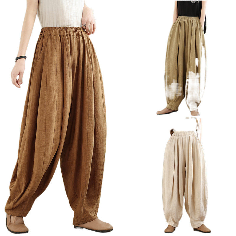 Real shot 2025 spring new casual loose solid color elastic waist bloomers women's trousers radish trousers #6822