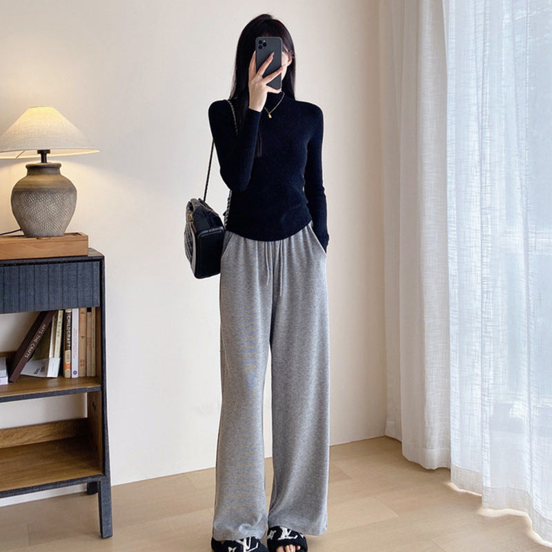 Seamless stand-up collar shiny silk wool bottoming shirt women's early autumn popular wear slim-fitting semi-turtleneck knitted sweater flash