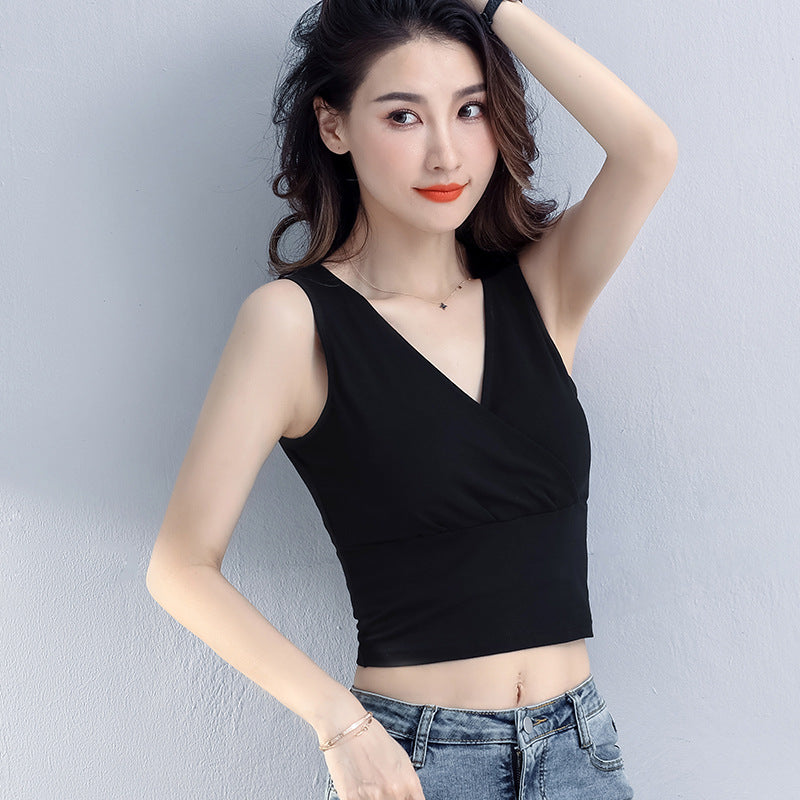 Cotton Slim-fit Vest Women's Inner Suspender Women's Versatile Sleeveless Top Bottom Shirt Trendy Short Cross Vest