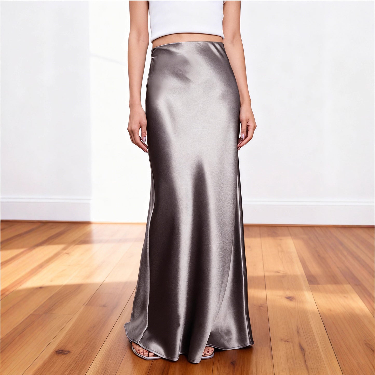Haute couture imported acetic acid satin Muse skirt super long mopping elastic waist pendant stylish tall man