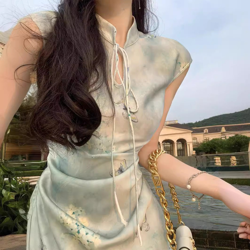 Haute couture clothing new Chinese 2025 retro improved cheongsam dress women's summer split hip skirt thin spring and summer models