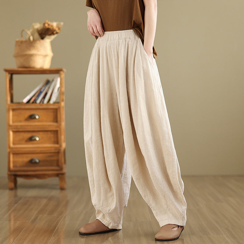 Real shot 2025 spring new casual loose solid color elastic waist bloomers women's trousers radish trousers #6822