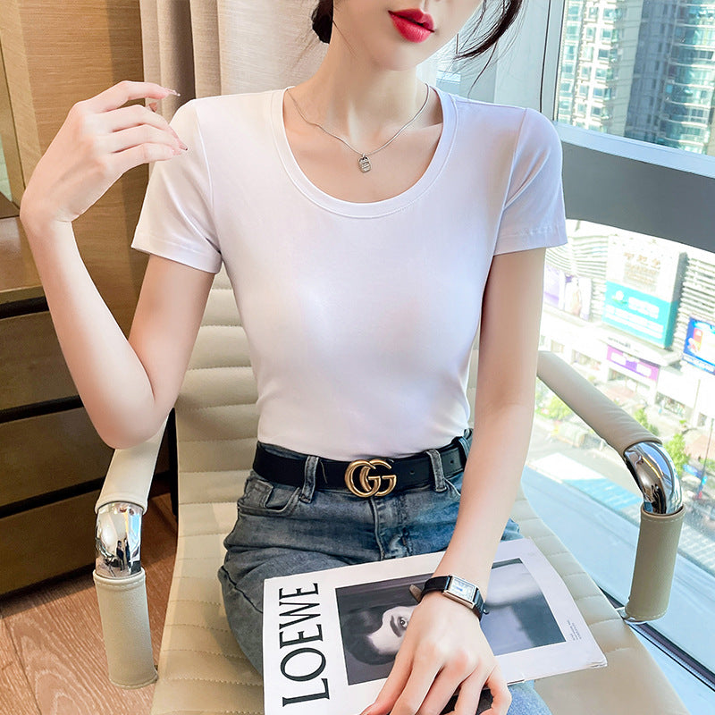 Pure cotton big red short-sleeved t-shirt women's summer slim-fit bottoming shirt with inner top, high-end versatile and thin t-shirt