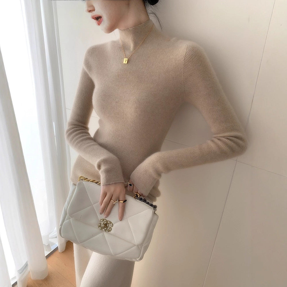 First-line ready-to-wear~ seamless semi-turtleneck cashmere sweater for women's autumn and winter slim-fitting and thin knitted wool bottoming sweater