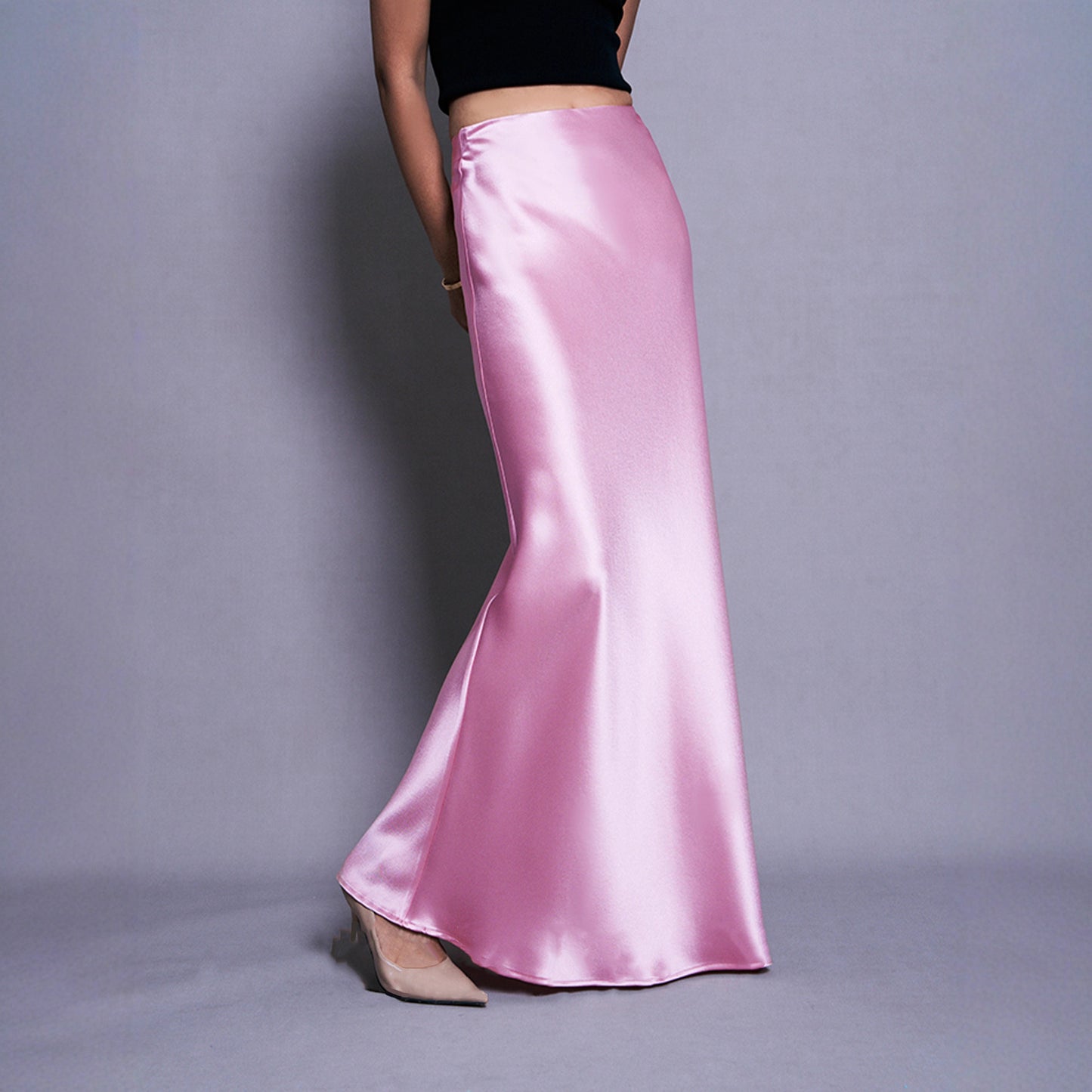 Heavy luxury! Triacetic acid satin skirt acetic acid super long floor-mopping skirt elastic waist pendant stylish