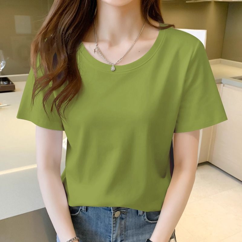 Summer cotton loose T-shirt women's clothing covers the flesh and slims down, 2025 new fashion and simple shirt top, shoulder and shoulder, versatile