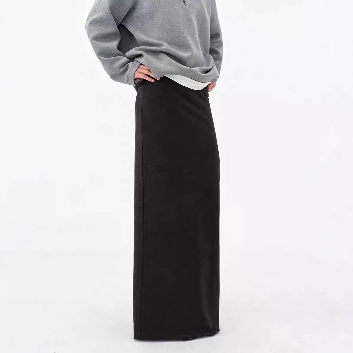 Extremely comfortable knitted wool-blend long skirt elastic high waist rear split harpoon tail skirt drop skirt