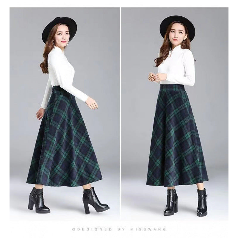 2024 autumn and winter new plaid skirt women's a-word skirt long large size woolen long skirt big swing skirt #931 #