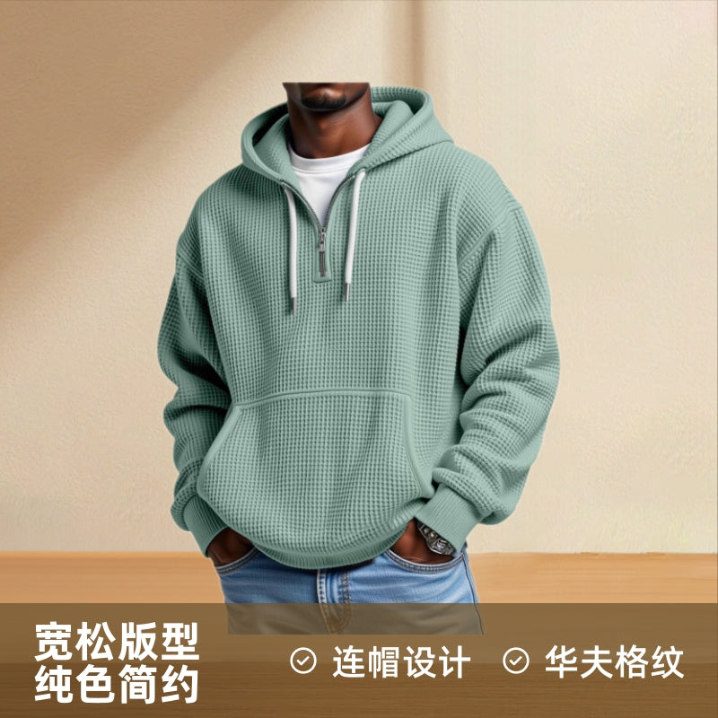 2025 autumn and winter fashion new cross-border trendy brand casual men's waffle hooded sweater