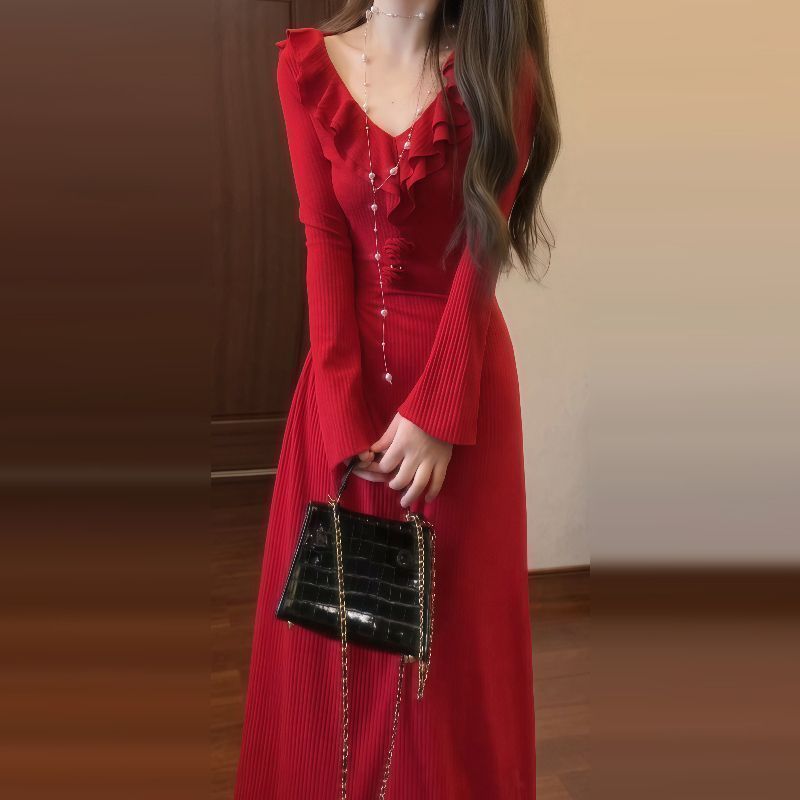 New Year's Eve shirt, red fashion dress, children's autumn and winter 2026 new coat with base and long dress