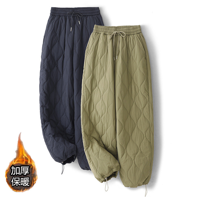 Winter 2025 Thickened Warm Crimping Line Cotton Pants Women's Drawstring Burr Edge Tall Loose Casual Pants