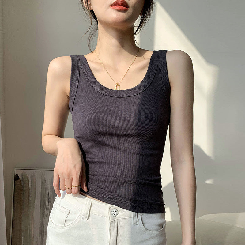 Selection of high elastic threaded cotton vest for women's summer inner with Victoria suspender top, wide shoulder strap, cover sub-breasts, anti-light