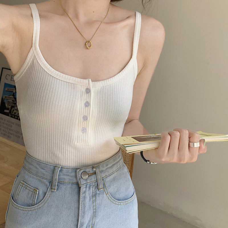 Cross-border popular short halter shirt button small vest women's summer 2026 new solid color fashion inner bottom top