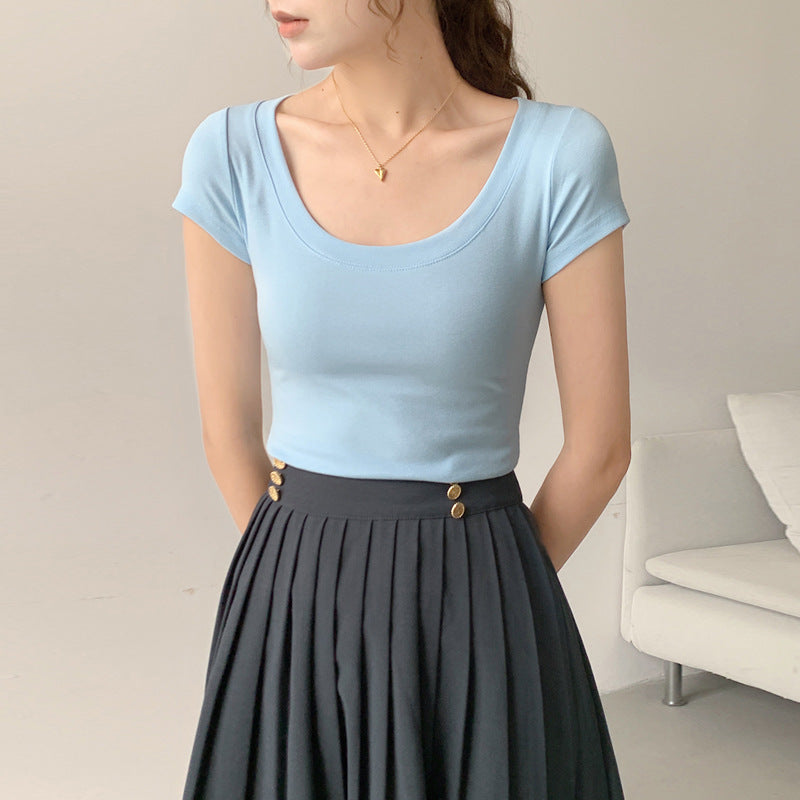 优质纯棉T恤女短袖修身圆领性感紧身2026新款夏装上衣纯色打底衫