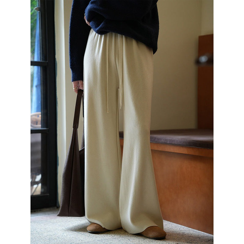 CHAO luxury cattle recommended! Milky white cashmere knitted wide-leg pants women's high-waisted loose straight drape floor pants