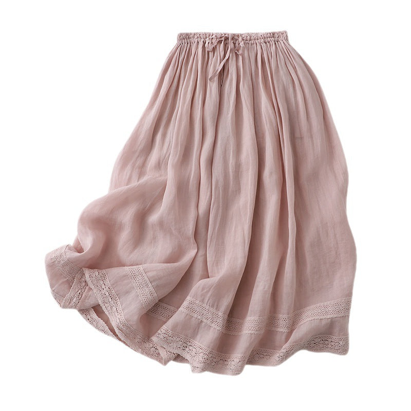 Real shot 2025 summer new literary loose solid color elastic waist skirt women's medium and long A-shaped skirt #791 #