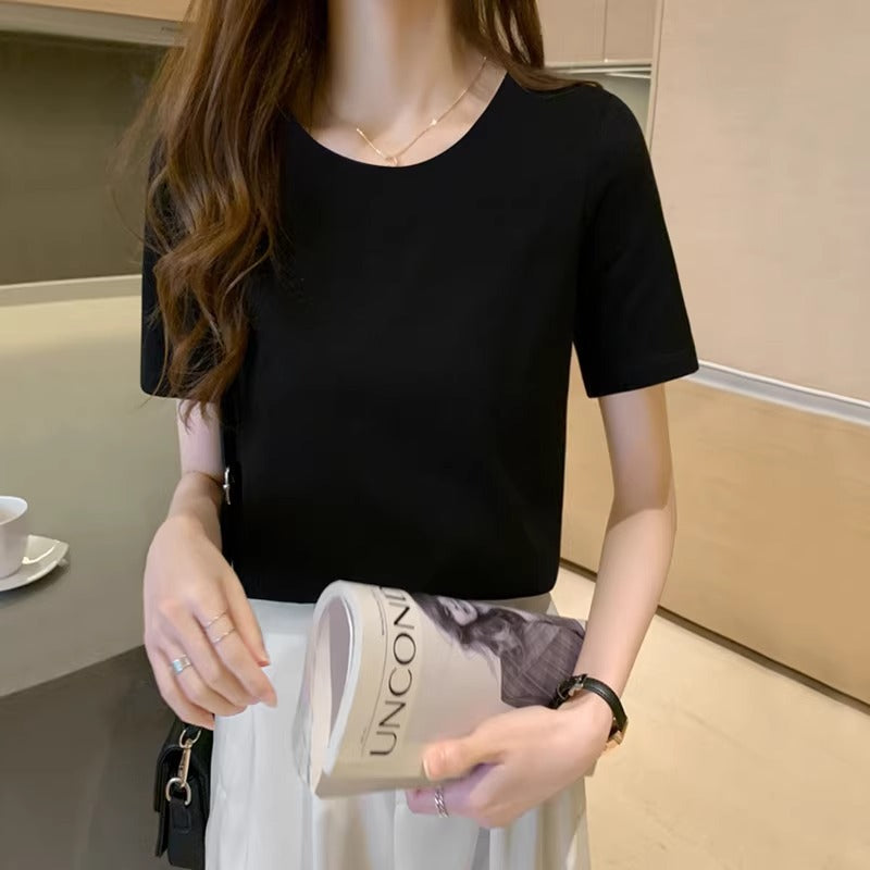 Export to domestic sales, pure cotton loose white short-sleeved women's t-shirt 2025 summer new thin shoulder versatile top