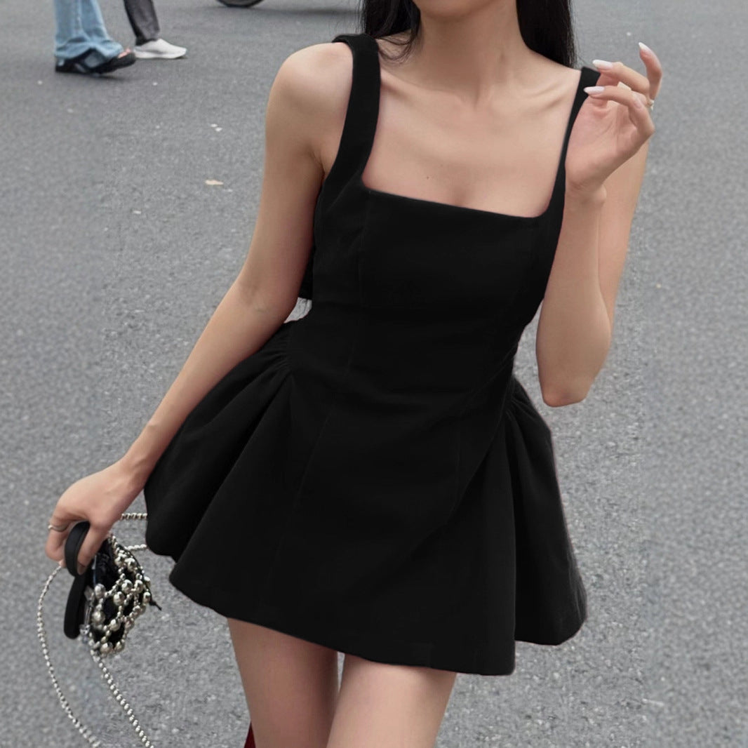 2025 spring new French red suspender design sense halter bow tutu skirt girl versatile waist skirt