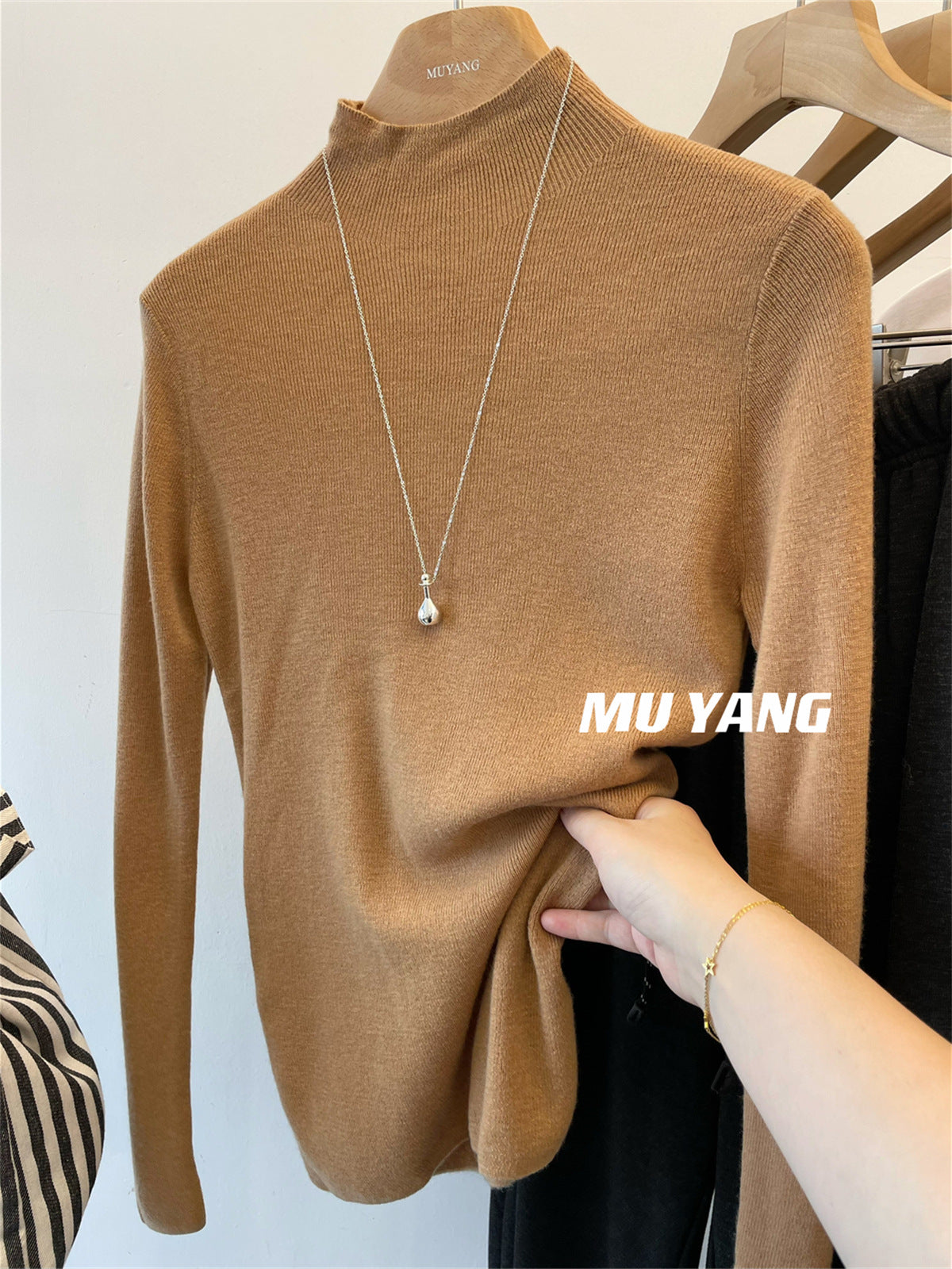 Choose it inside MUYANG! Ultra-fine 100% Merino wool semi-turtleneck knitted sweater women's top bottoming shirt