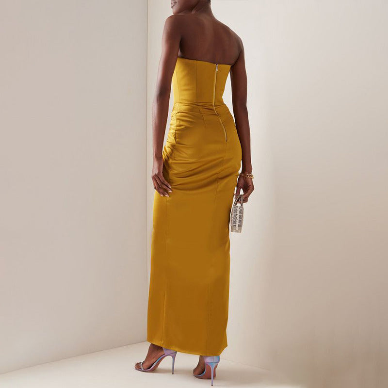 Cross-border French women's clothing sexy suspender dress Amazon high-end design sense split evening dress temperament elegant