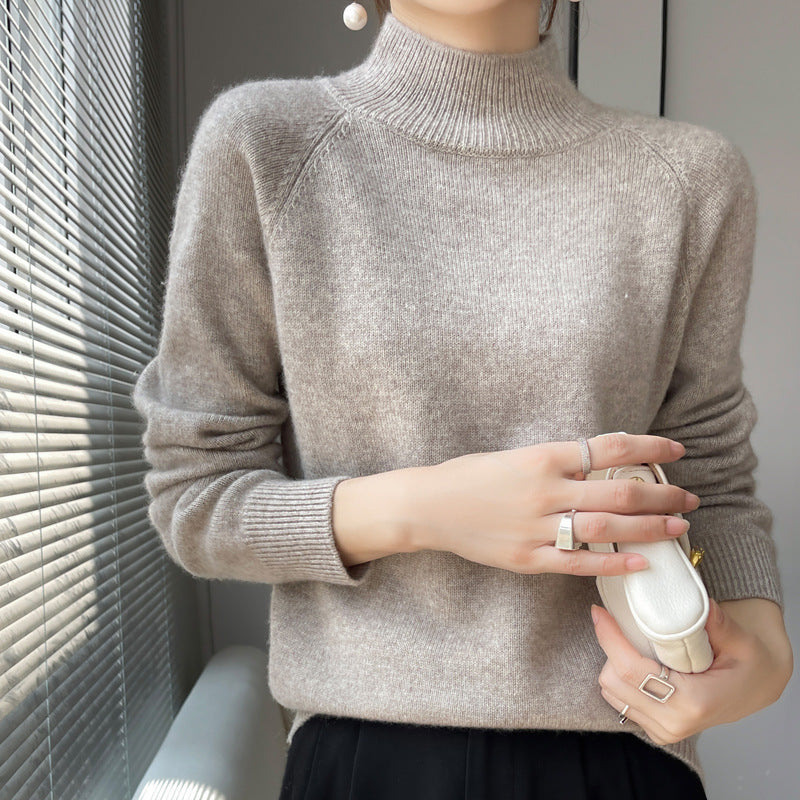 Cashmere sweater women's 100 pure cashmere semi-turtleneck pullover 2025 new winter knitted bottoming shirt thickened