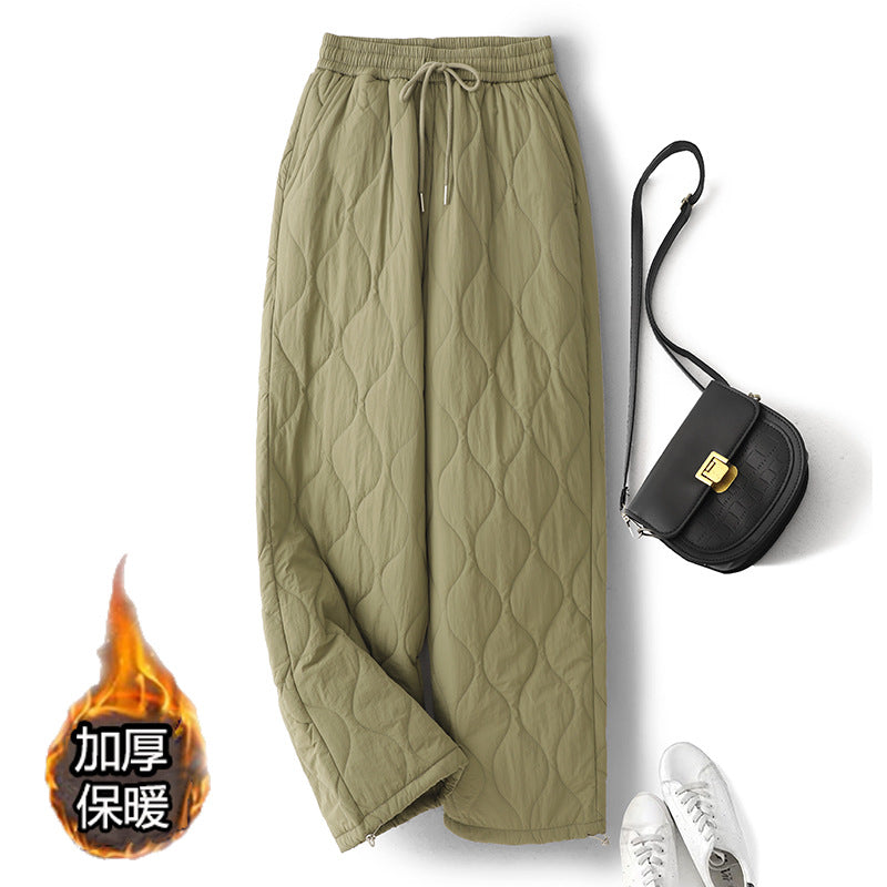 Winter 2025 Thickened Warm Crimping Line Cotton Pants Women's Drawstring Burr Edge Tall Loose Casual Pants