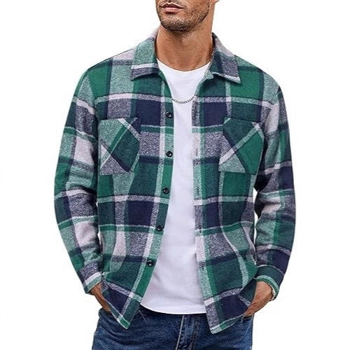 2025 Men's Europe, America, Amazon Express, cross-border new plaid casual long-sleeved shirt jacket casual versatile