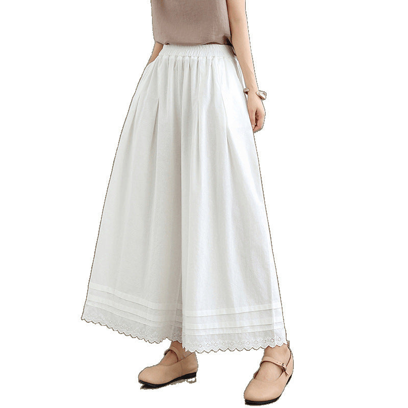 Real shot 2025 summer new Mori women's cotton and linen washed lace wide-leg pants loose and thin casual pants women