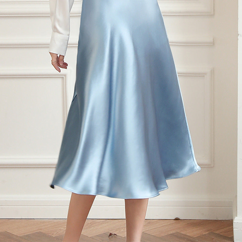 Haute couture new acetic acid satin suspender skirt U-neck long skirt gentle wind high sense acetic acid satin dress