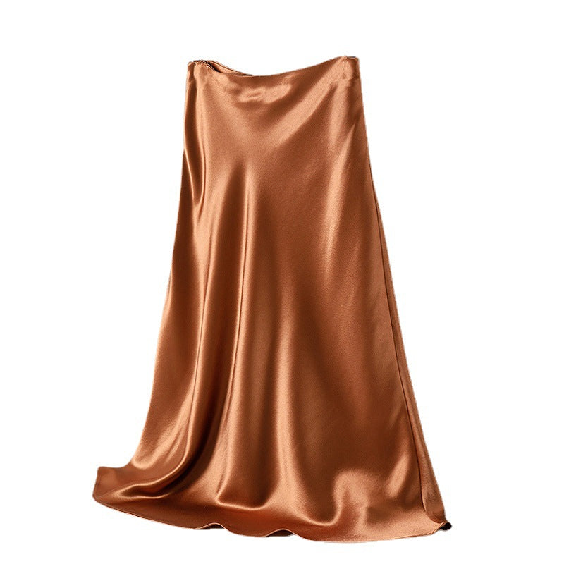 2025 spring and summer bi prepared acetic acid skirt satin elastic waist purple skirt Internet celebrity pearlescent low waist thin skirt